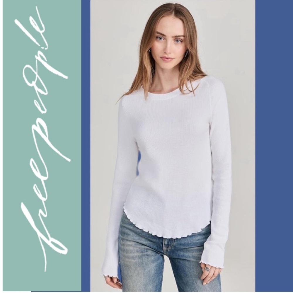 Free People White Long Sleeve Tee